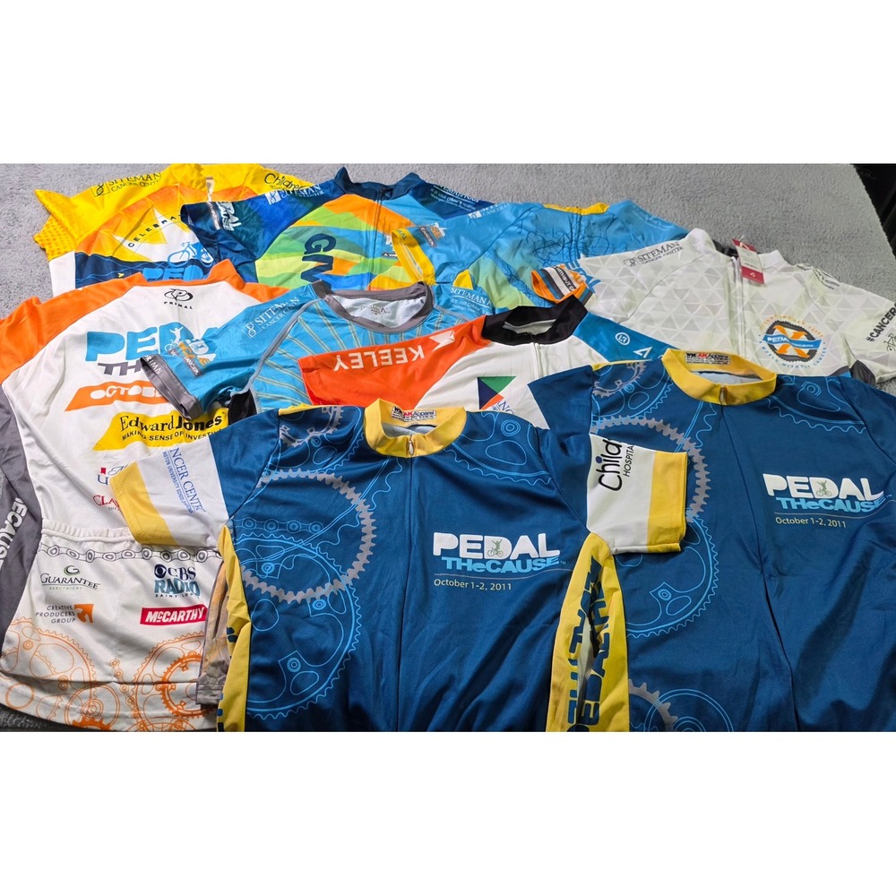 Primal Womens Mixed Size Cycling Jersey Lot Pedal the Cause Primal Blue Orange